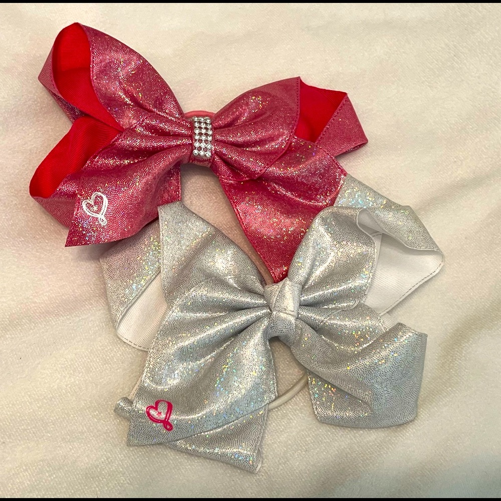 2 Jojo Siwa Bow Hair Ties 1 Pink 1 Silver